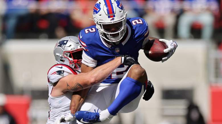 DJ Moore #2 of the Buffalo Bills is tackled.