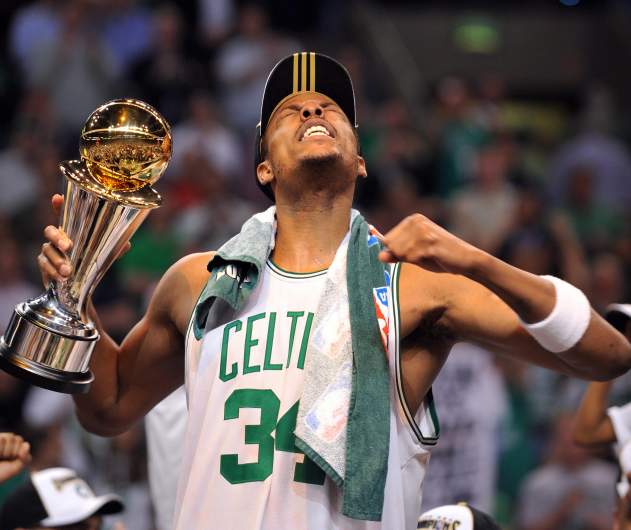 Boston Celtics' Paul Pierce celebrates w