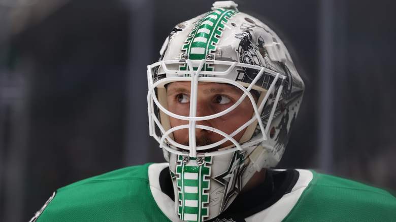 Casey DeSmith #1 of the Dallas Stars looks on against the Edmonton Oilers