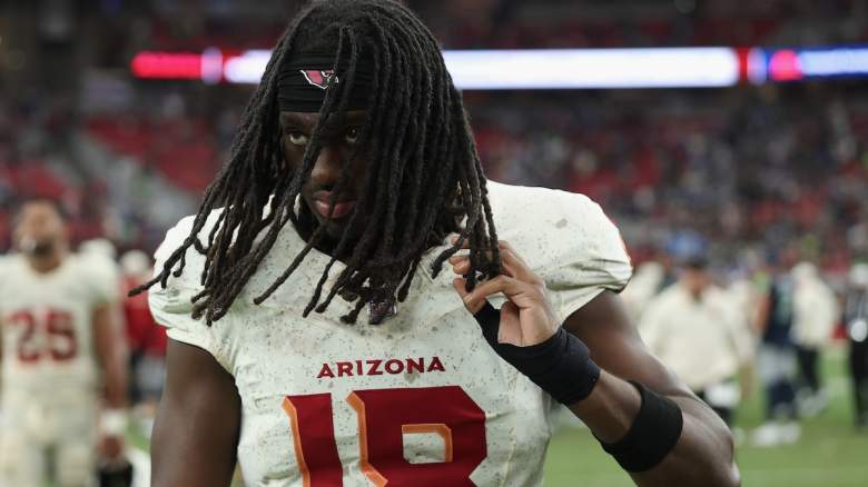 Marvin Harrison Jr. #18 of the Arizona Cardinals walks off the field.