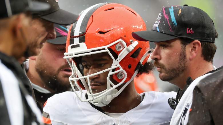 KC Concepcion of the Cleveland Browns speaks with the medical staff during the first quarter.