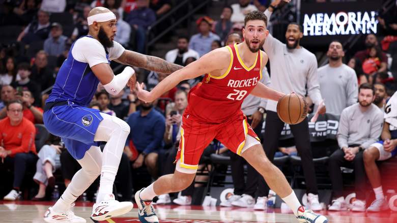Houston Rockets Center Alperen Sengun dribbling in post