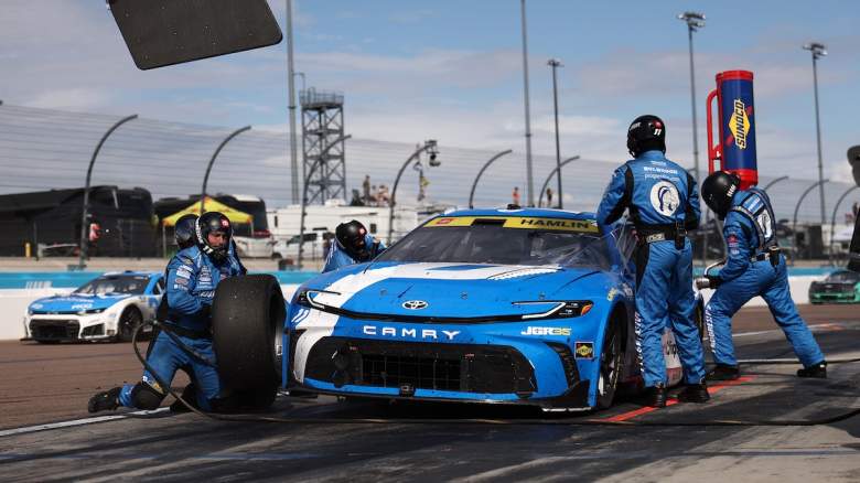 Denny Hamlin, driver of the #11 Progressive Insurance Toyota, pits