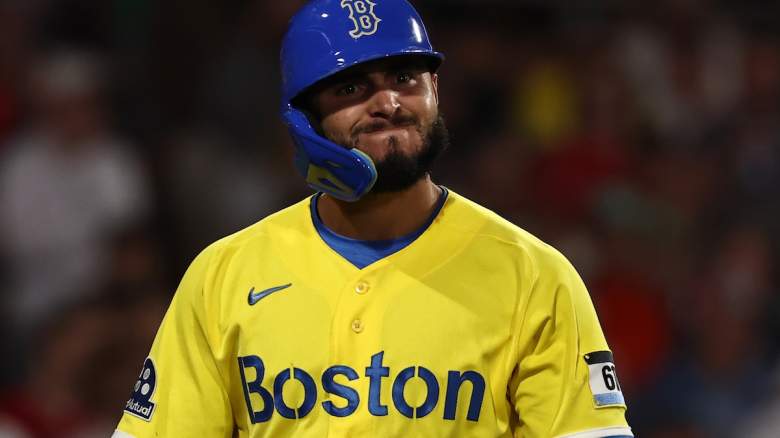 Wilyer Abreu #52 of the Boston Red Sox heads back to the dugout
