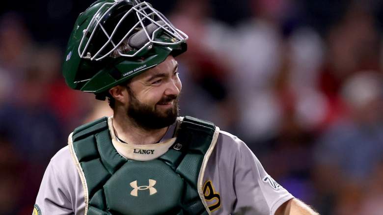 Shea Langeliers of the Athletics reacts