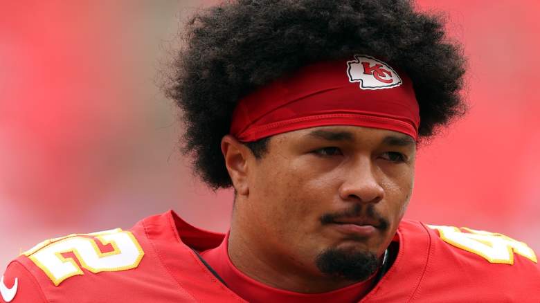 Running back Jaydn Ott #42 of the Kansas City Chiefs warms up