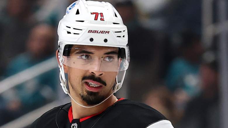 Jonas Siegenthaler #71 of the New Jersey Devils stands on the ice
