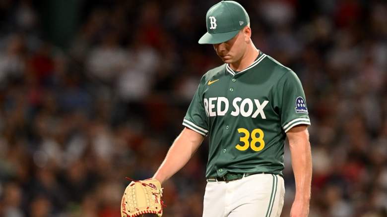 Kyle Harrison #38 of the Boston Red Sox walks off of the field