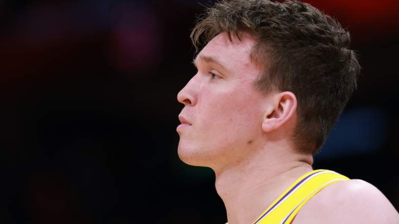 Dalton Knecht #4 of the Los Angeles Lakers looks on