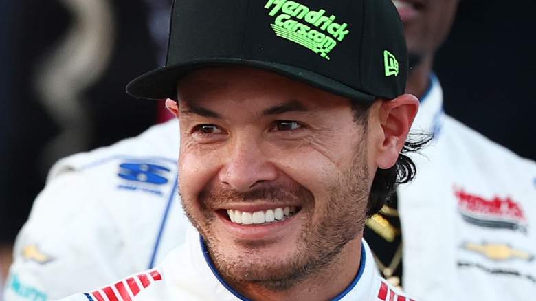 Kyle Larson, driver of the #5 HendrickCars.com Chevrolet, celebrates in victory lane