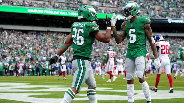 Philadelphia Eagles running back Saquon Barkley and wide receiver DeVonta Smith