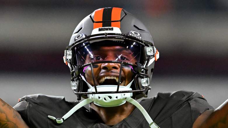 Deshaun Watson #4 of the Cleveland Browns celebrates a touchdown against the Pittsburgh Steelers.