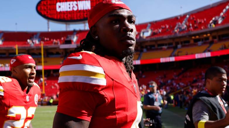 Rashee Rice #4 of the Kansas City Chiefs reacts