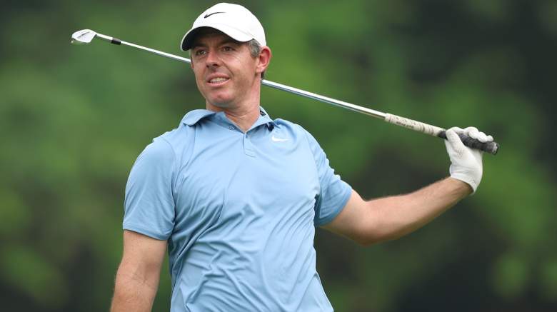 Rory McIlroy of Northern Ireland hits his second shot