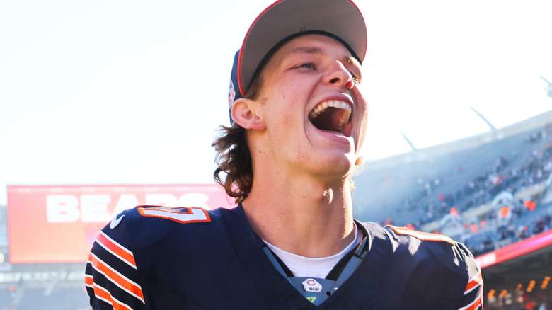 Tyson Bagent #17 of the Chicago Bears reacts